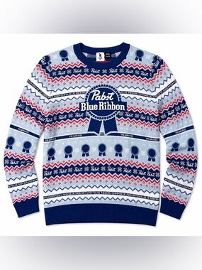 Pabst Blue Ribbon Ugly Christmas Sweater LG  Fair Isle Beer Pullover Unisex
